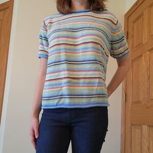 Liz Claiborne Colorful Striped Short Sleeve Tee